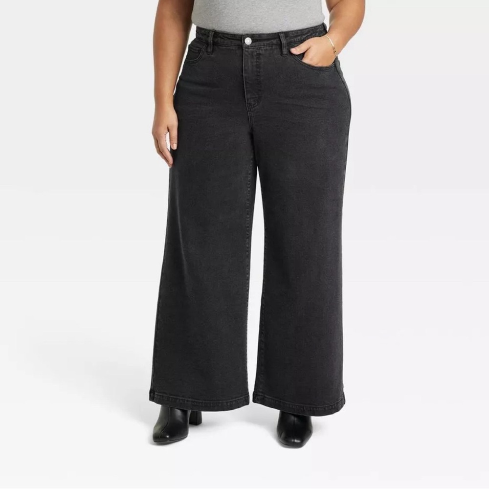 Women's High-Rise Wide Leg Jeans - Ava & Viv Charcoal Gray 20W